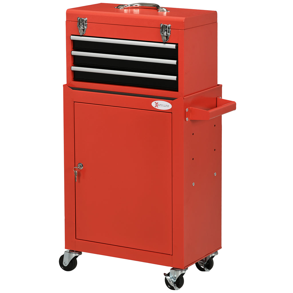 2-in-1 Werkzeugwagen, mobil, 3 Schubladen, Werkzeugtafel, Stahlgeh?use, 46L x 28B x 94H cm, Rot