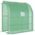  Walk-In Lean to Wall Greenhouse with Windows and Doors, Outdoor Green House with 3 Tiers 4 Wired Shelves, 200L x 100W x 215Hcm, Green