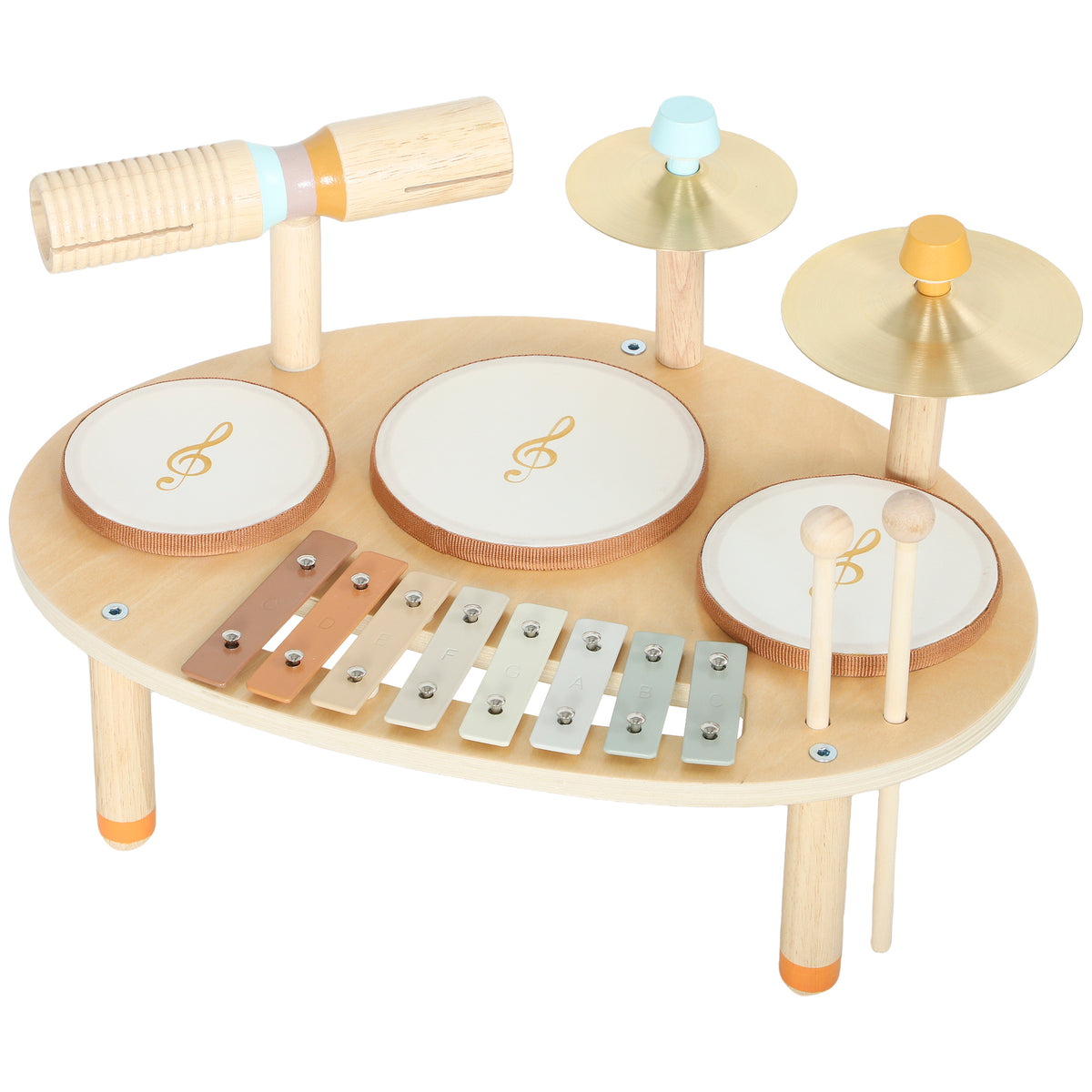 Baby Drum Kit, Wooden Kids Musical Instruments with Drums and Xylophone, Gifts for Girls Boys Birthday, Natural