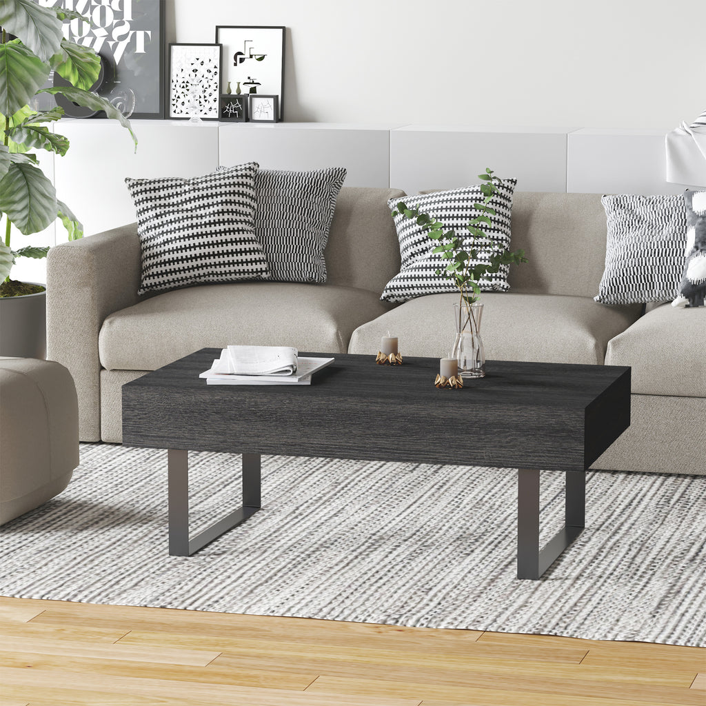 Couchtisch Wohnzimmertisch mit Schublade Modern Sofatisch mit Metallrahmen Beistelltisch Kaffeetisch f¨¹r Wohnzimmer 110 x 60 x 40 cm, Dunkelgrau