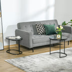 Nest of Tables with Steel Frame and Faux Marble Tabletop, Modern Coffee Table Set of 2, Black/White