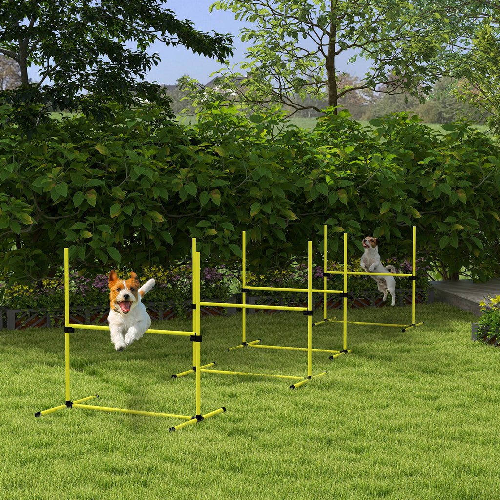 4 Pieces Dog Agility Training Equipment, Adjustable Height Jumps Hurdle with Carrying Bag for Outdoor, Yellow