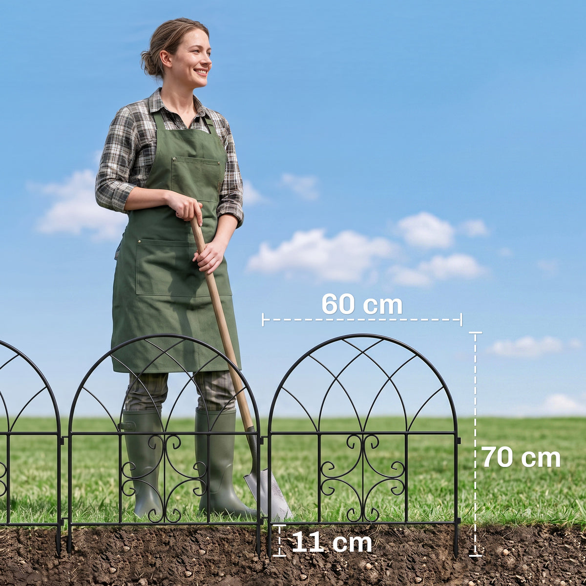 Gartenzaun Zaun Stahl 300 cm x 70 cm hoch Dekorativer Gitterzaun Set Zaunelemente Schwarz