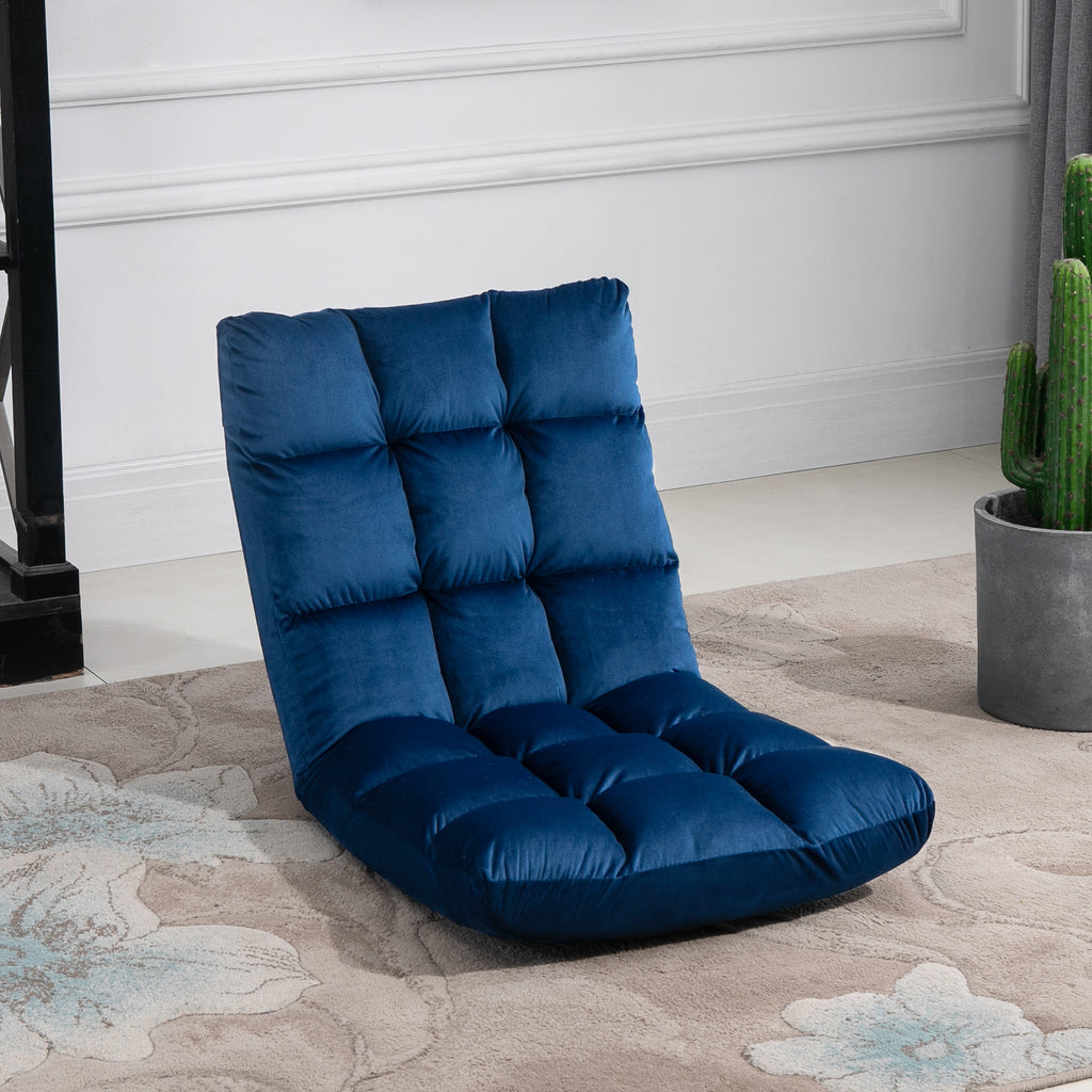 Sessel G?stematratze Bodensessel, verstellbare R¨¹ckenlehne, Velouroptik, 55 cm x 71 cm x 53,5 cm, Blau