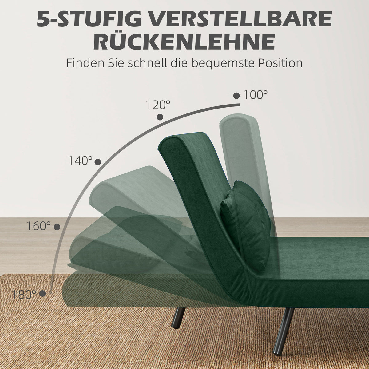 Schlafsofa 4 in 1 mit Schlaffunktion Samtoptik 183x98,5cm Grün