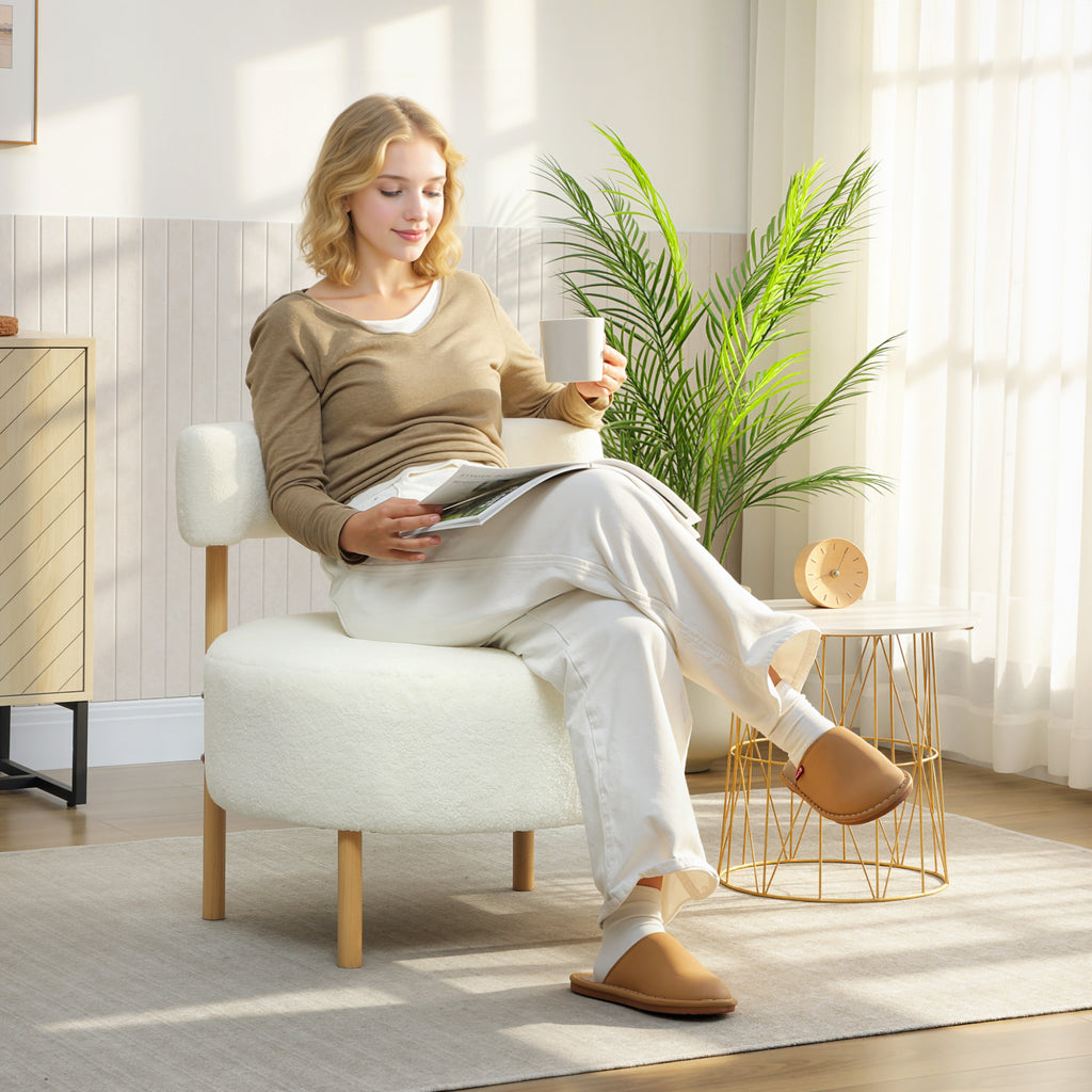 Sessel Loungesessel Relaxsessel mit Sherpa-Fleece, Metallbeinen in Holzoptik Polstersessel 67 x 67 x 71 cm Cremewei?