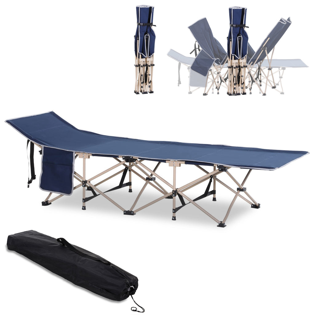 Feldbett, Camping-Bett, klappbar, wetterbeständig, ink. Tragetasche, 190 cm x 68 cm x 52 cm, Blau