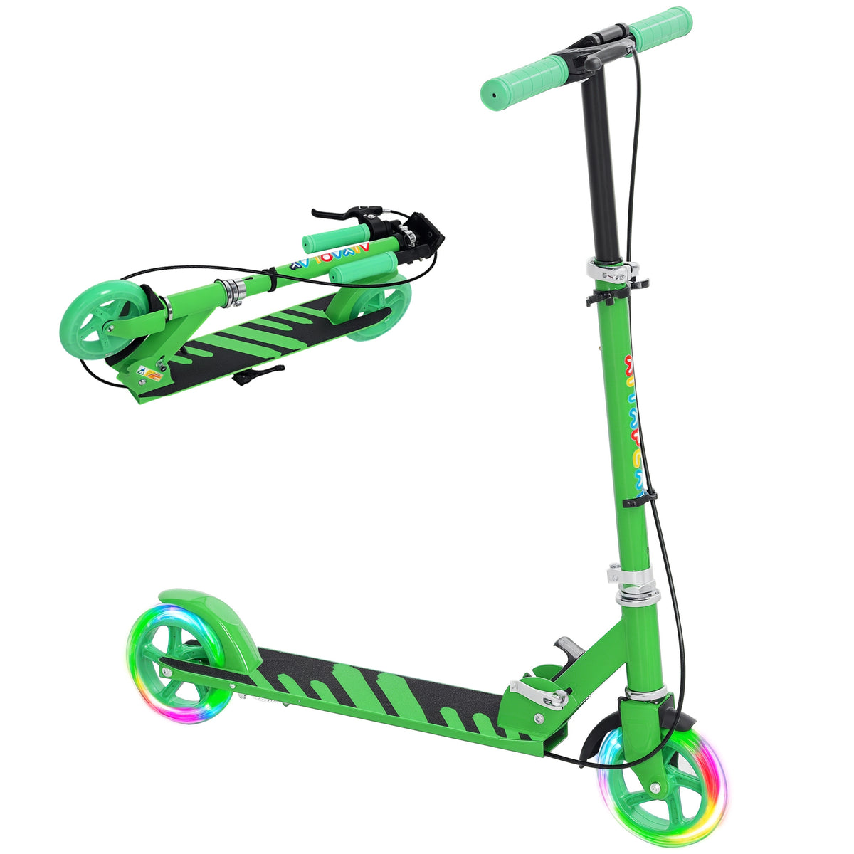 Kinderroller, Doppelte Bremsen, Metallrahmen, Fußstütze, faltbar, 3-8 Jahre, Grün