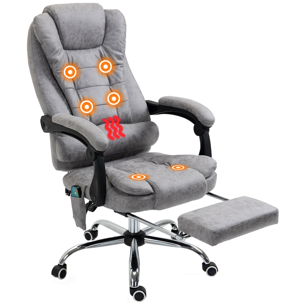 Bürostuhl mit Massagefunktion, Ergonomischer Schreibtischstuhl mit Liege- & Wärmefunktion, Fernbedienung, Grau