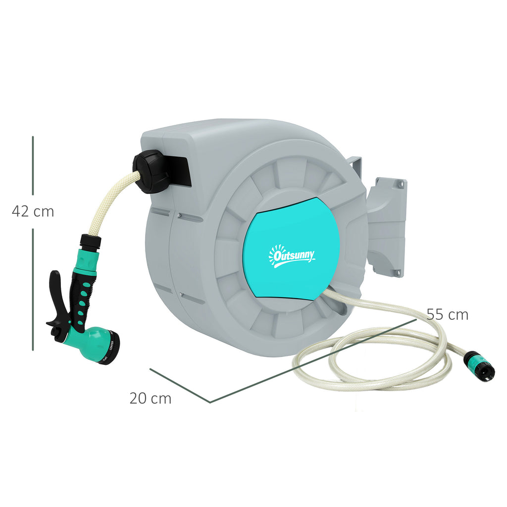 Gartenschlauchhalter, 25+2 Meter Gartenschlauch in robustem Geh?use, Wandhalterung, 7 Spr¨¹hmuster, 180¡ã drehbar, Grau