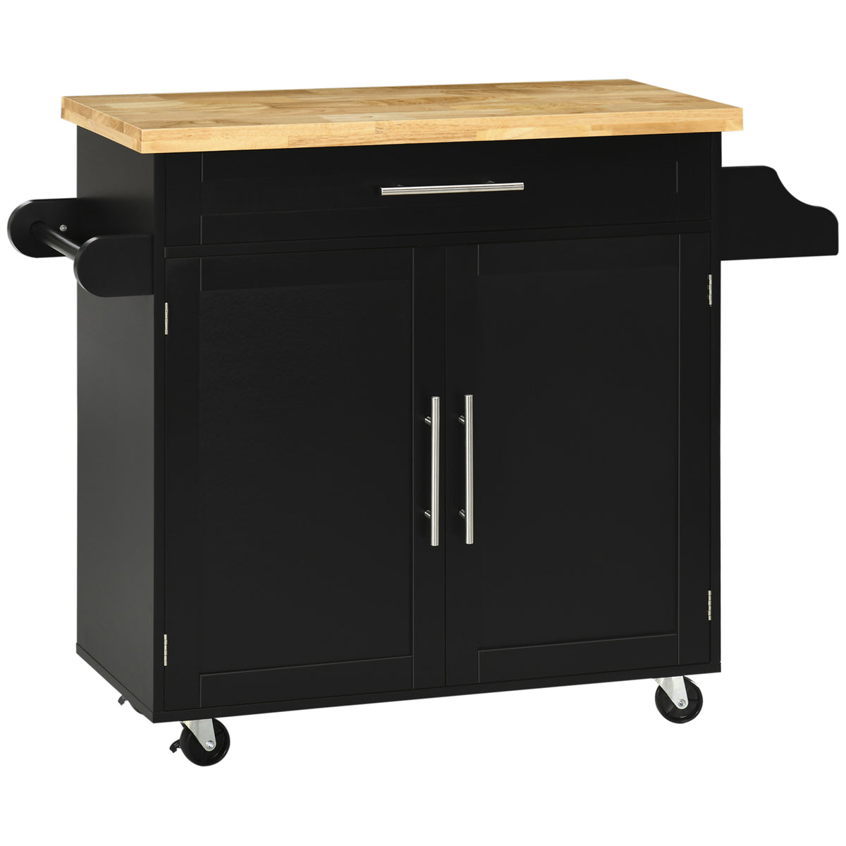 Küchenwagen Servierwagen Kücheninsel, 1 Gewürzregal, 1 Handtuchhalter, 109 cm x 40 cm x 89 cm, Schwarz