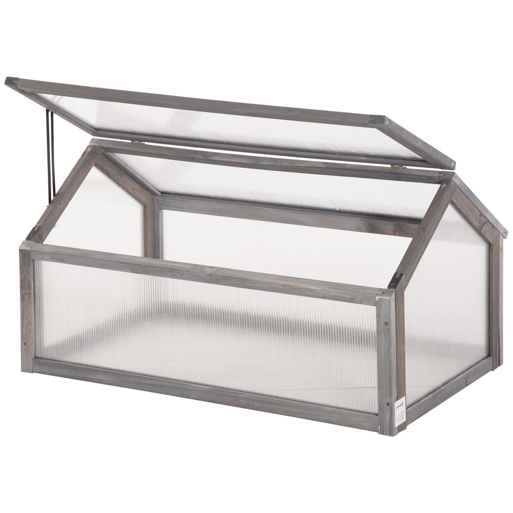Wooden Cold Frame Garden Polycarbonate Greenhouse with Openable Top Cover, Grow House for Flowers, Vegetables, Plants, 90 x 52 x 50cm, Grey