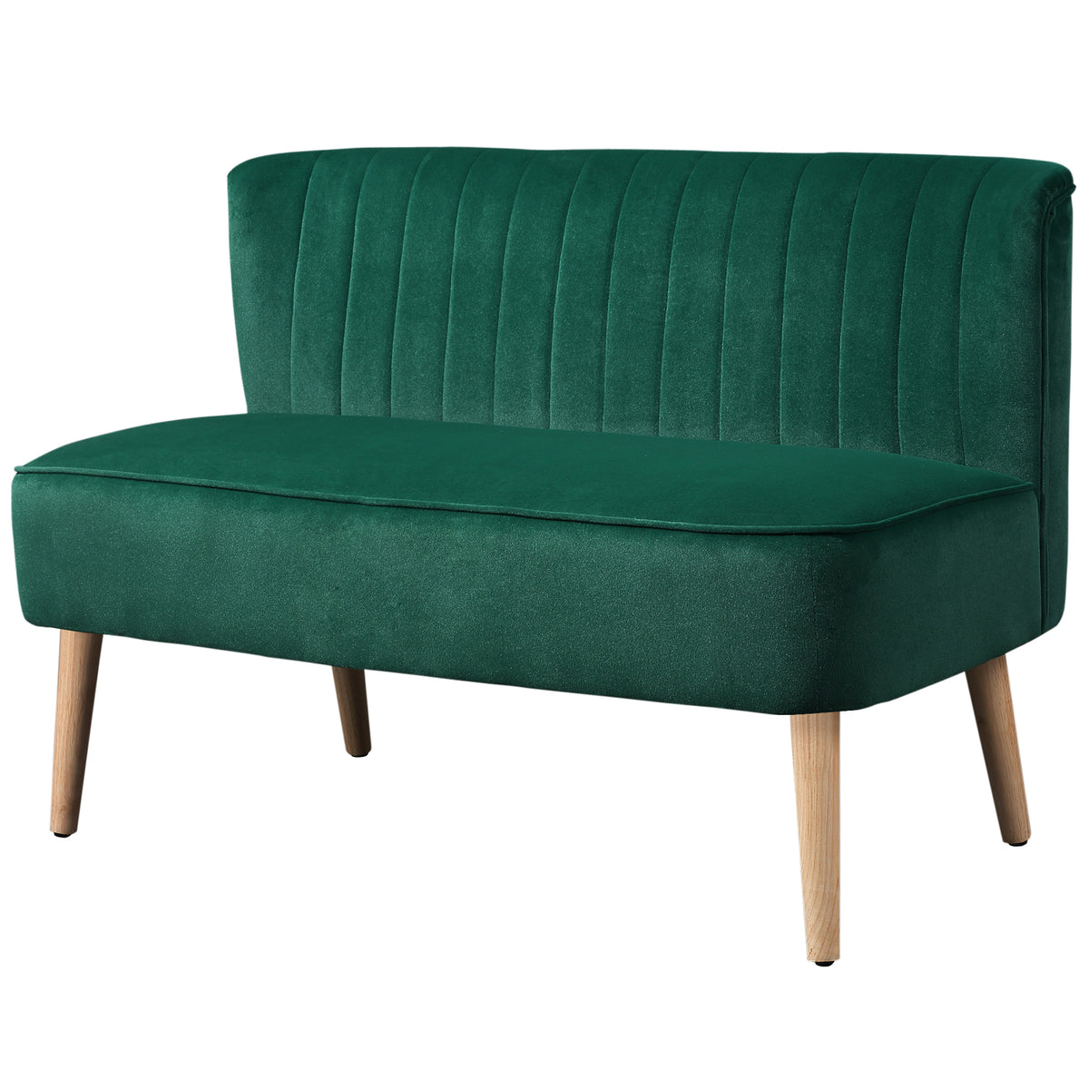 Sofa Retrodesign 2-Sitzer-Sofa, Holzbeine, 117 cm x 56,5 cm x 77 cm, Dunkelgr¨¹n
