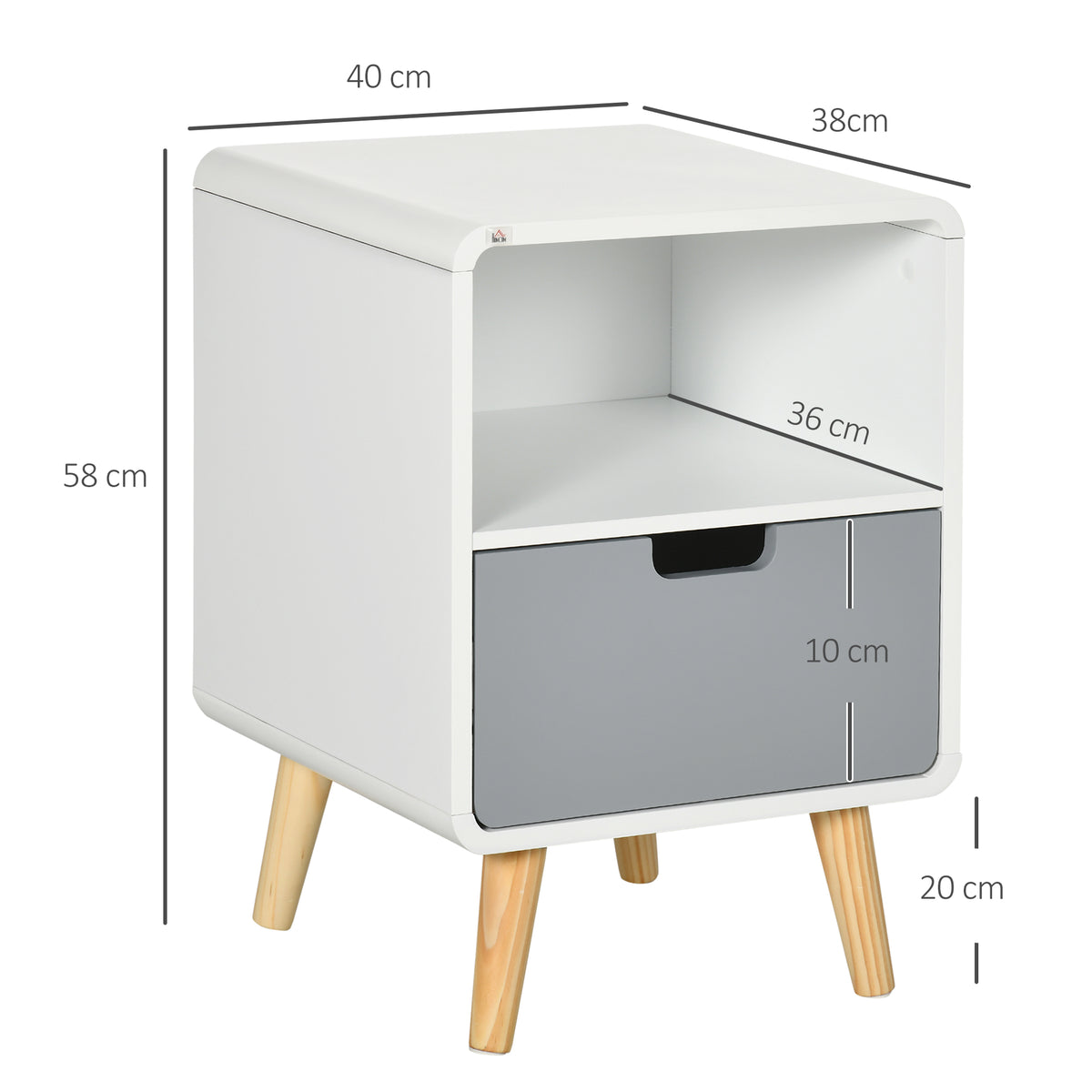 Nachttisch, skandinavisches Design, gro?e Schublade, wasserfeste Lackierung, 40 x 38 x 58 cm, Wei?