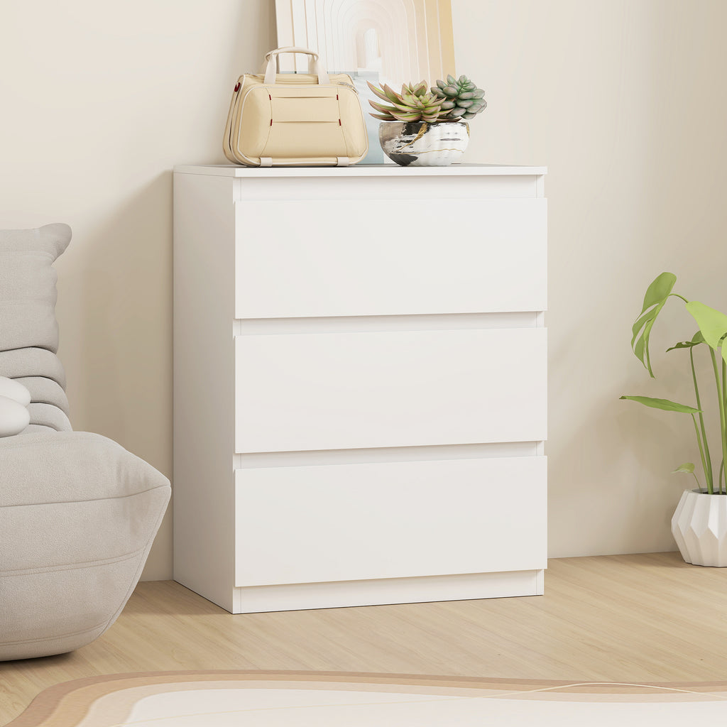 Kommode mit 3 Schubladen, für Wohnzimmer, Schlafzimmer, Flur, Spanplatte, Weiß