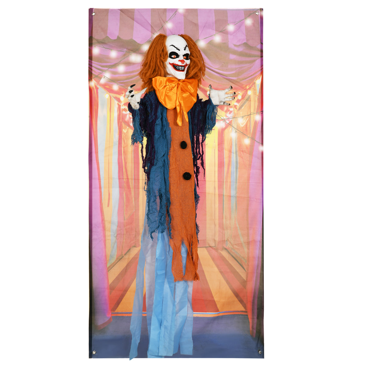 Horrorclown, Helloweendeko, aktiviert mit Geräusche/Berührung, rote Augen, Sound, 168 cm