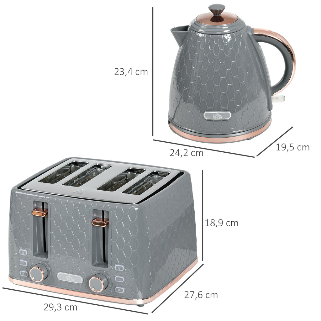 2-in-1 K¨¹chenset, Toaster und Wasserkocher, mehrere Optionen, 1,7 L, 4 Toastscheiben gleichzeitig, Kunststoff, Grau
