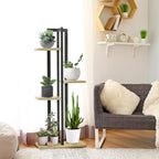 4-Etagen Pflanzenst?nder, Verstellbarer 110 cm hoch Blumenst?nder f¨¹r Innen Au?en Holz Schwarz+Naturholz