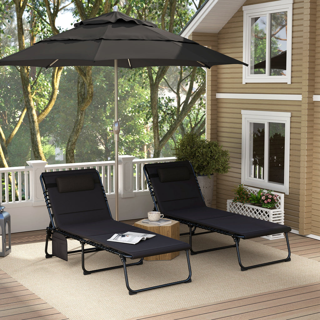 Set of Two Reclining Sun Loungers - Black