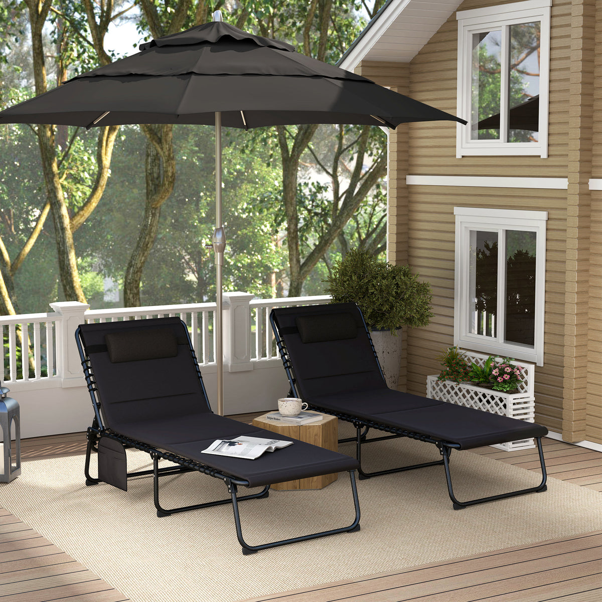 Set of Two Reclining Sun Loungers - Black