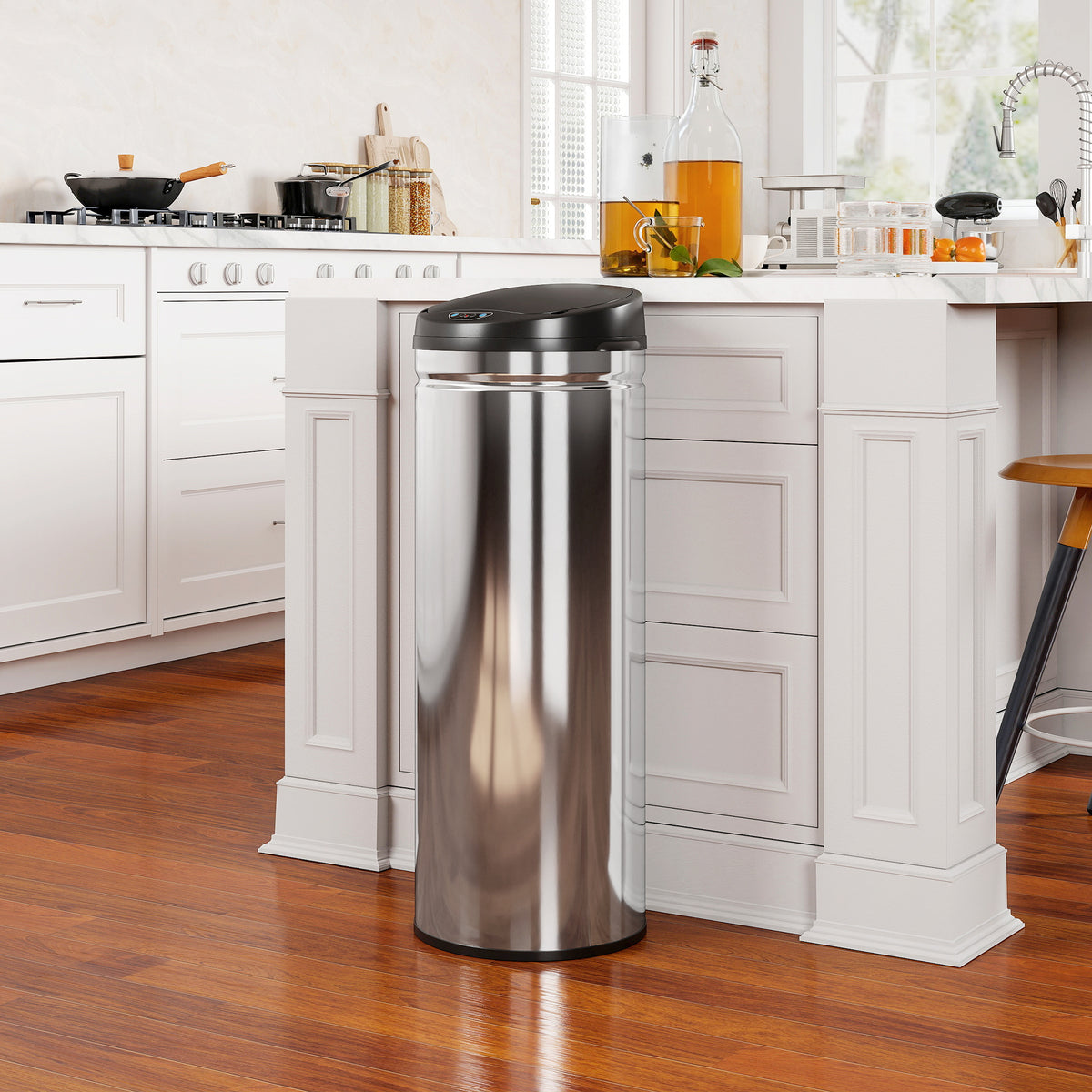 50 Liter Sensor-M¨¹lleimer mit Soft-Close-Funktion, ber¨¹hrungsfreier Abfalleimer aus Edelstahl f¨¹r hygienische K¨¹chen, B¨¹ros, Silberfarben