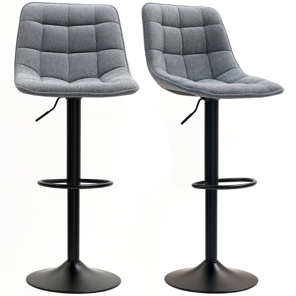 Moderner Barhocker, 2er-Set drehbare Barstühle mit Rückenlehne, höhenverstellbar, mit Fußstütze, gepolstert, Dunkelgrau