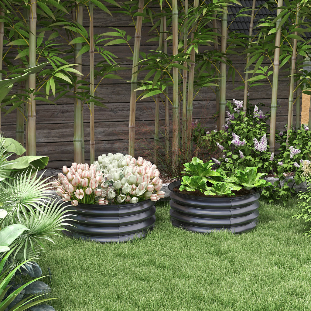 Set of 2 Raised Garden Bed, Metal Planter Box with Safety Edging, Easy-to-assemble Stock Tank, Dark Grey
