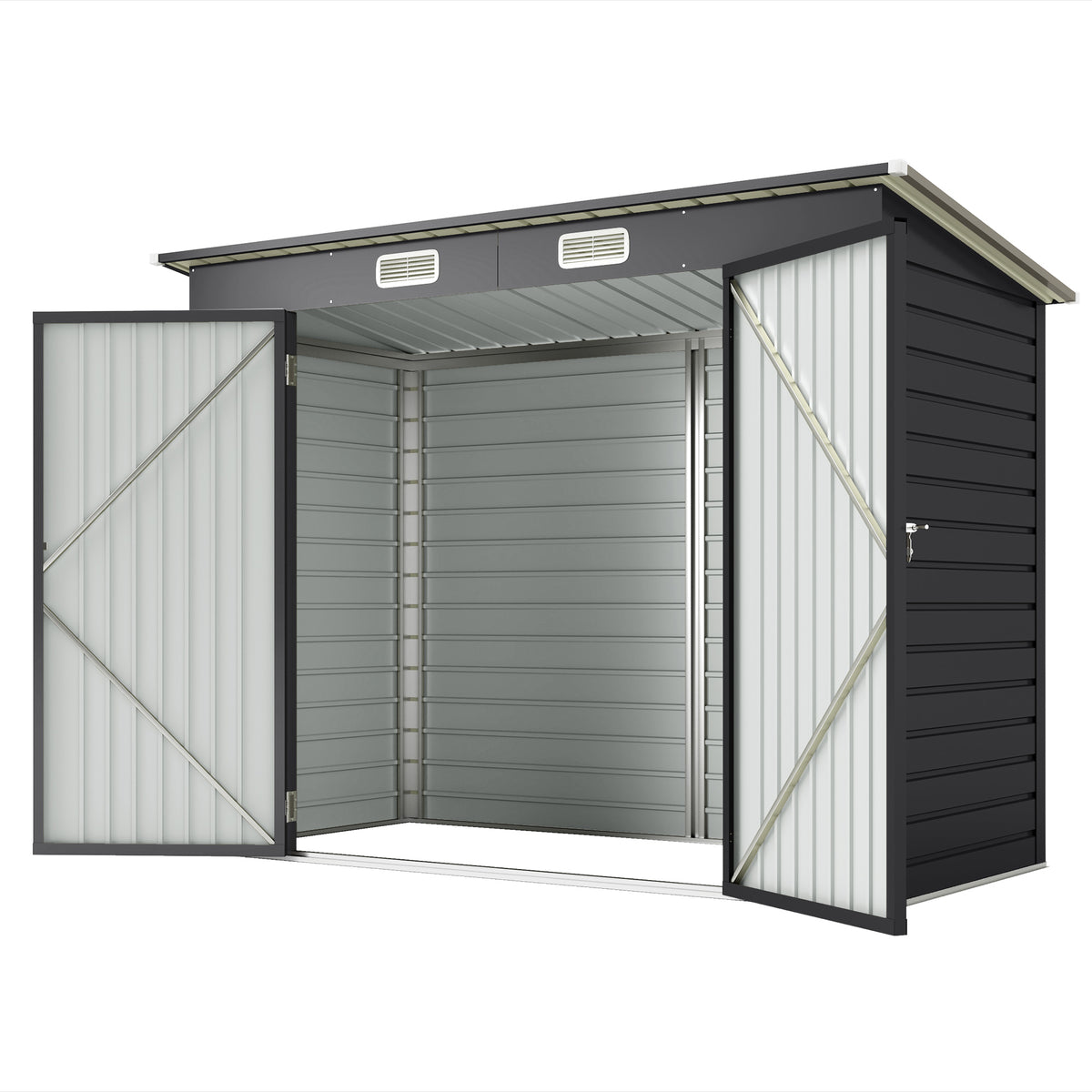 3.7 x 7.9ft Galvanised Steel Shed, with Latched Door and Padlock - Grey