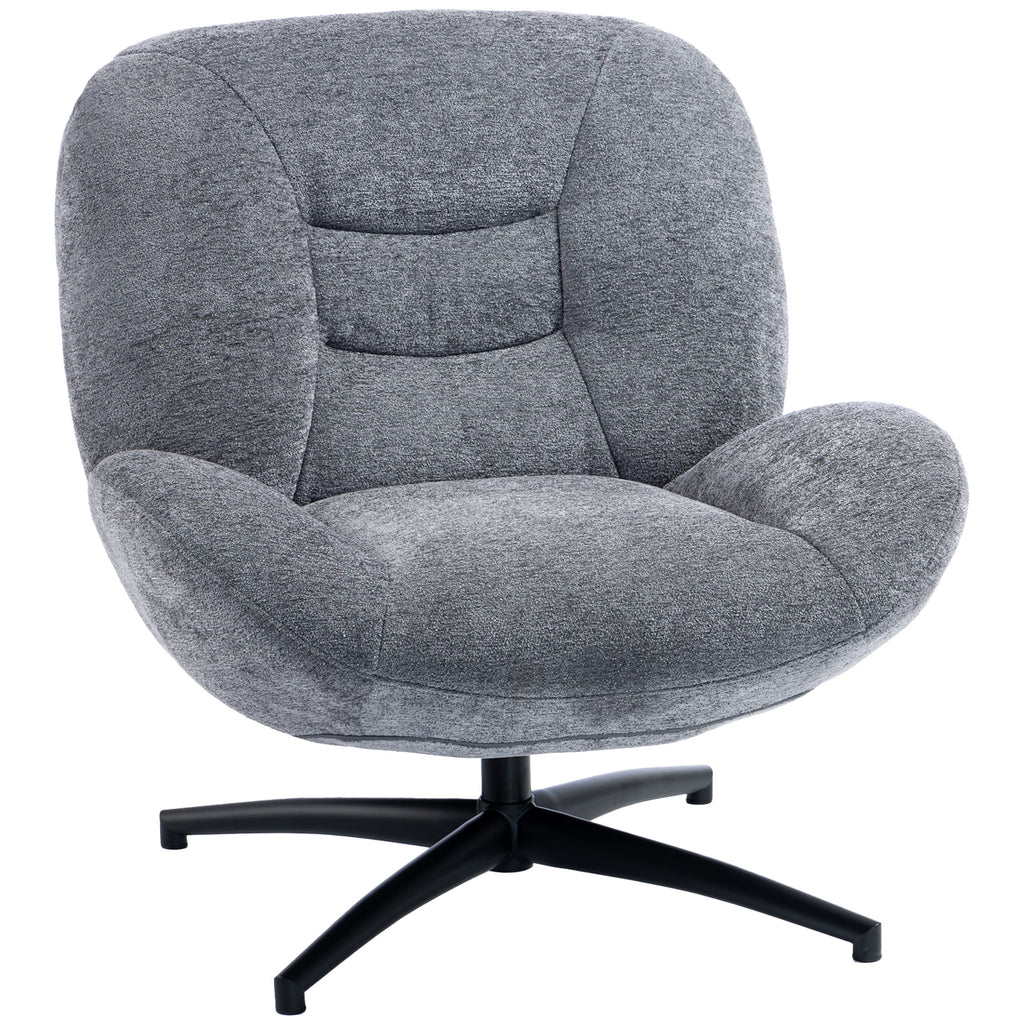 Sessel Wohnzimmer Drehbar Loungesessel mit Breiter Sitzfläche, Integrierter Armlehne, Chenille-Optik, Dunkelgrau