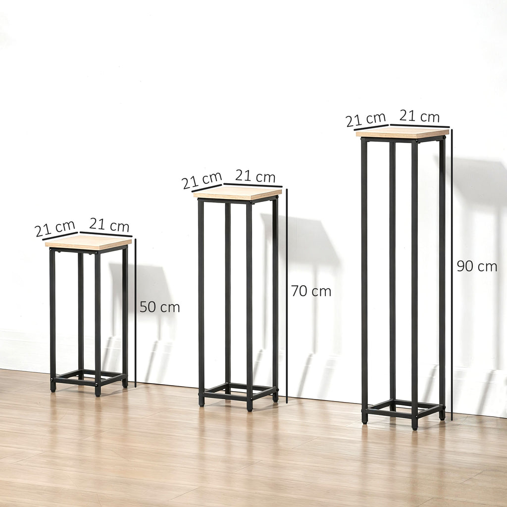 3-teiliges Set Pflanzenst?nder stapelbar platzsparend 21 cm x 21 cm x 50/70/90 cm Stahl Braun + Schwarz
