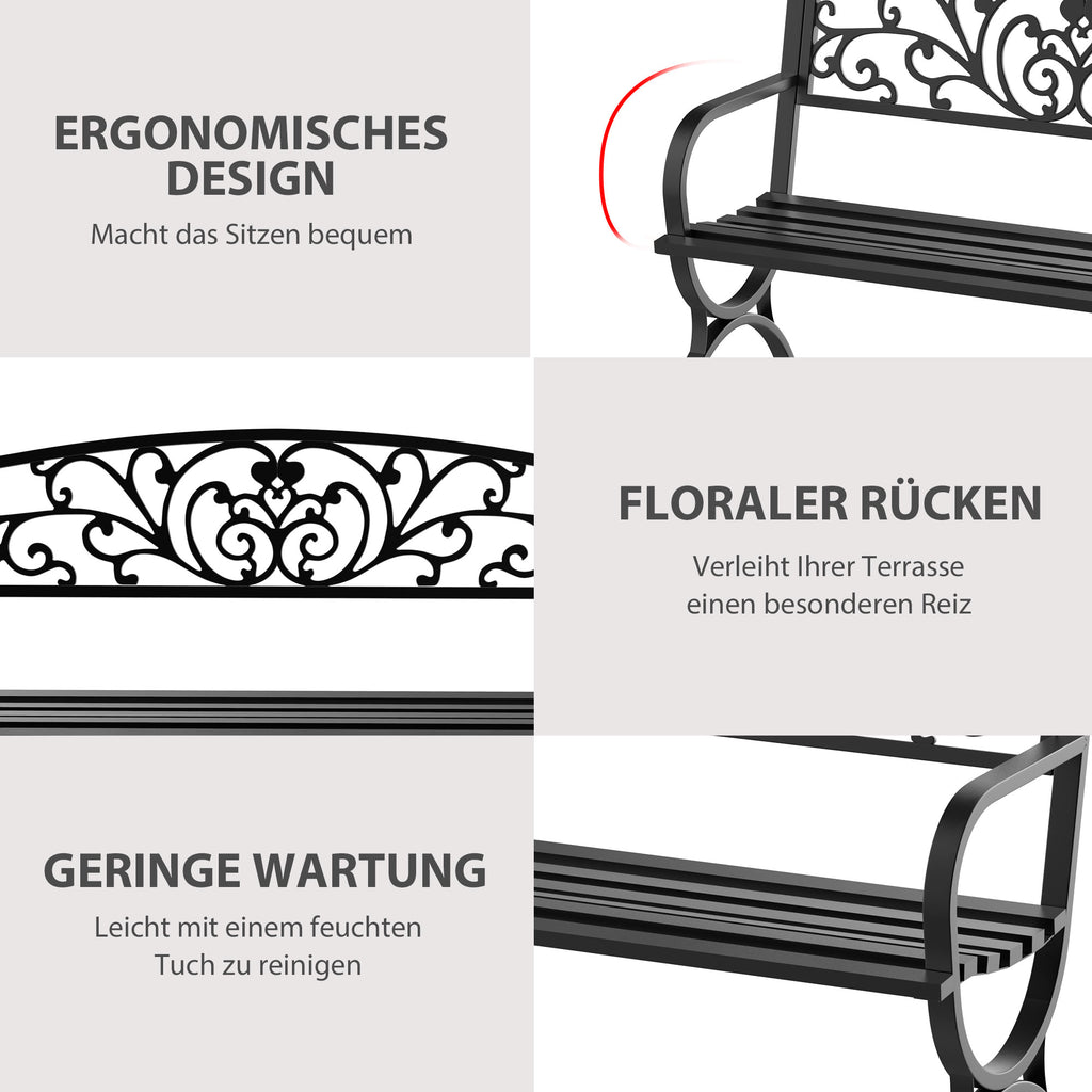 127L x 60W x 85H cm Powder Coated Garden Bench for Patio Backyard, Steel-Black
