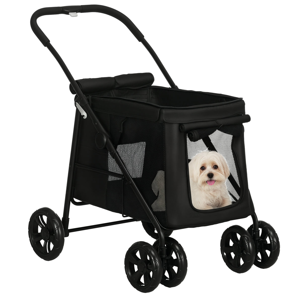 Hundetrolley inkl. Kissen, 3 Seitentaschen, klappbar, Hundewagen, 102 cm x 62 cm x 105 cm, Schwarz