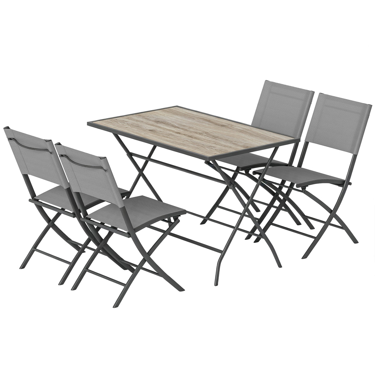 Gartenmöbel Set Klappbar Sitzgruppe 5-teilig Tisch mit 4 Atmungsaktiven Stühlen Holzoptik Platzsparend