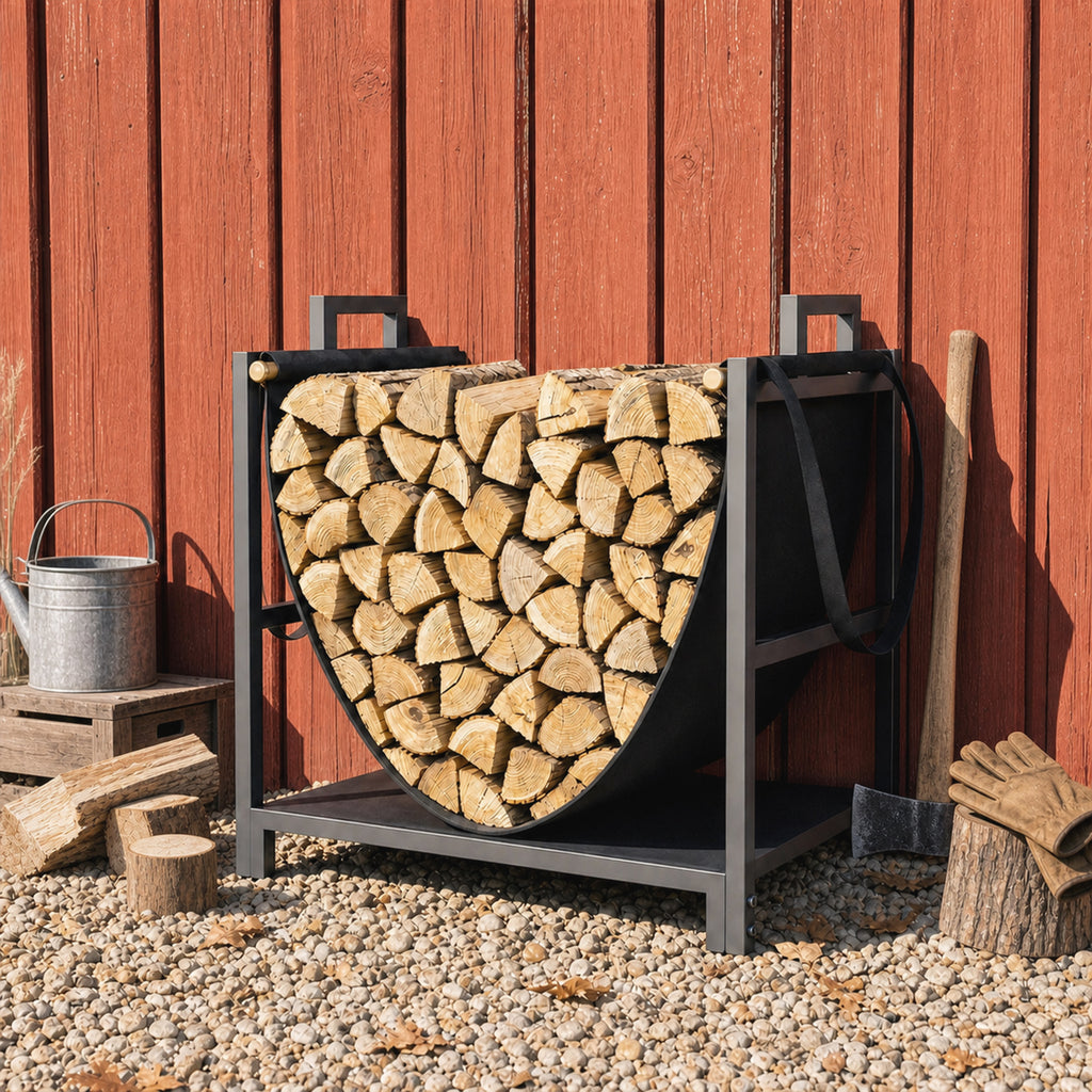 Kaminholzregal 47,5 x 33 x 44cm erhöhtes Brennholzregal mit Canvas-Tragetasche bis 50 kg Indoor Outdoor