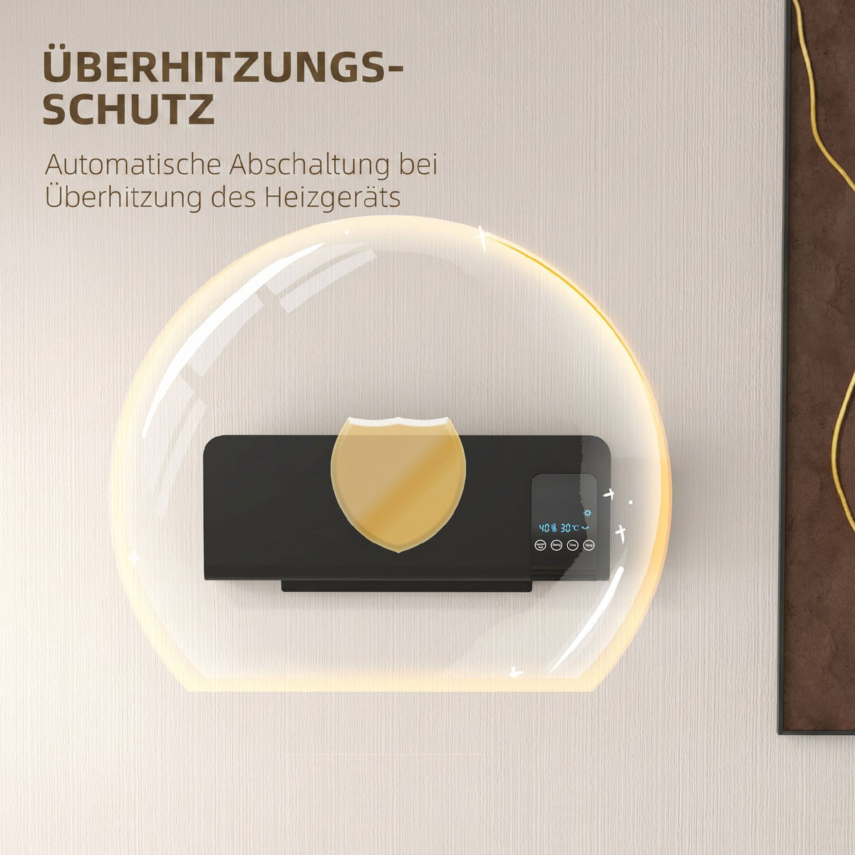 Heizlüfter zur Wandmontage 2000W Keramik-Wandheizung Büro Schwarz