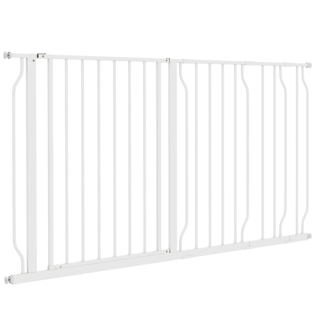 Extra Wide Dog Safety Gate, with Door Pressure, for Doorways, Hallways, Staircases - White