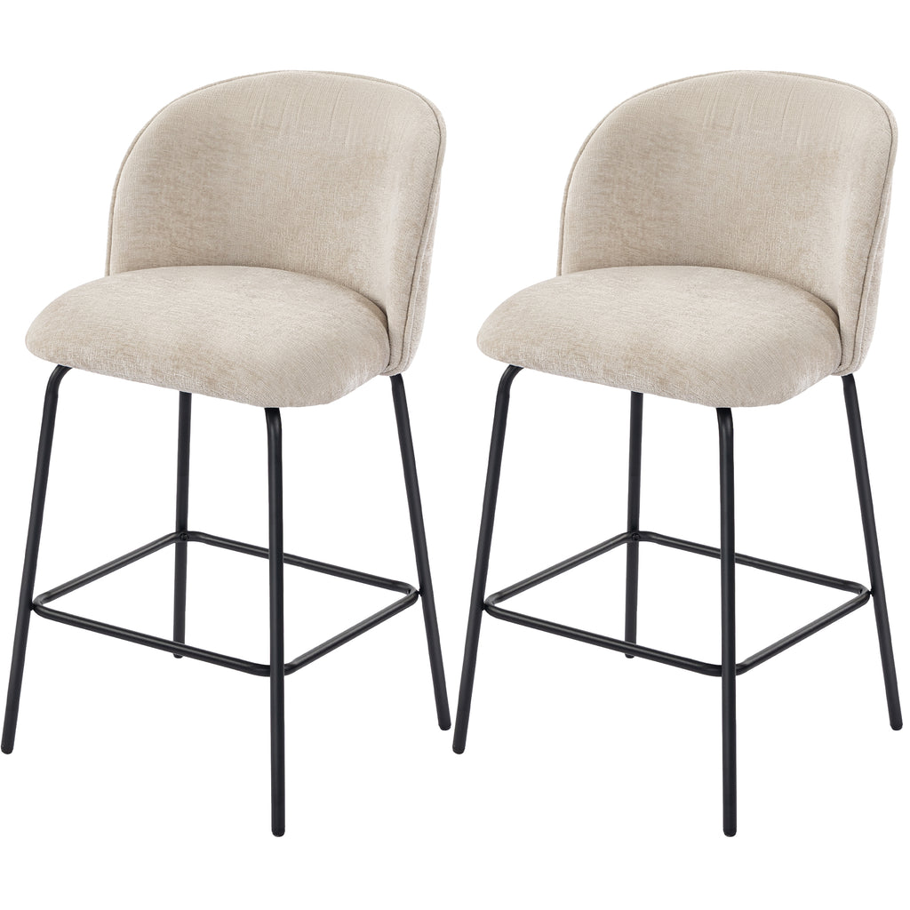 2er-Set Barhocker mit Rückenlehne und Fußstütze, Polsterstühle mit Stahlbeinen für Kücheninsel, Esszimmer, Beige