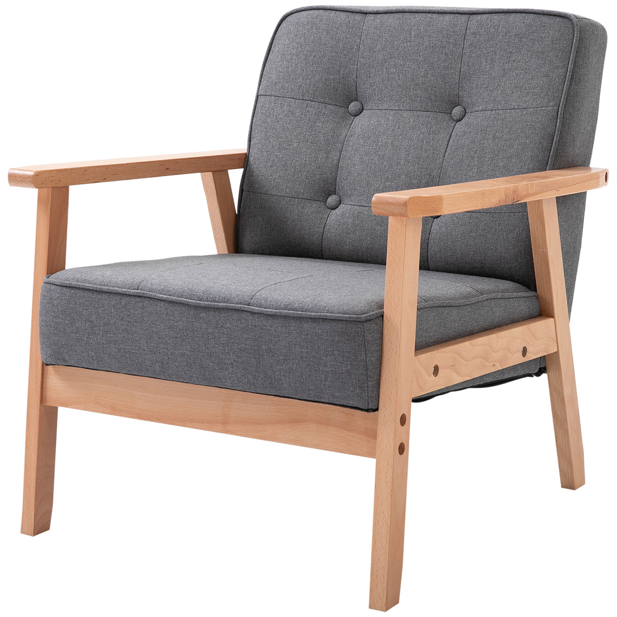 Sessel Wohnzimmer Loungesessel Relaxsessel mit Holzbeine Lesesessel mit Leinenoptik, Polstersessel für Schlafzimmer Grau