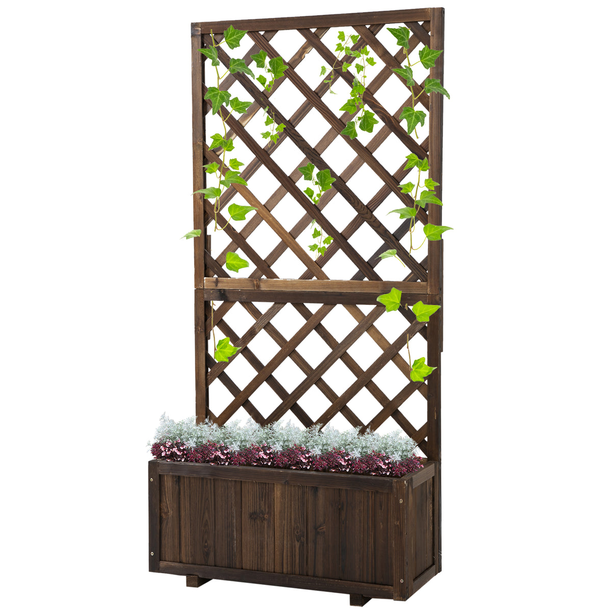 Hochbeet Pflanzenkasten mit Rankgitter, Spalier Pflanzkübel, Blumenkasten Holz, 72,5x31,5x149,5cm für Garten Balkon Terasse, Blumenkübel für Kletterpflanzen, Blumen, Braun