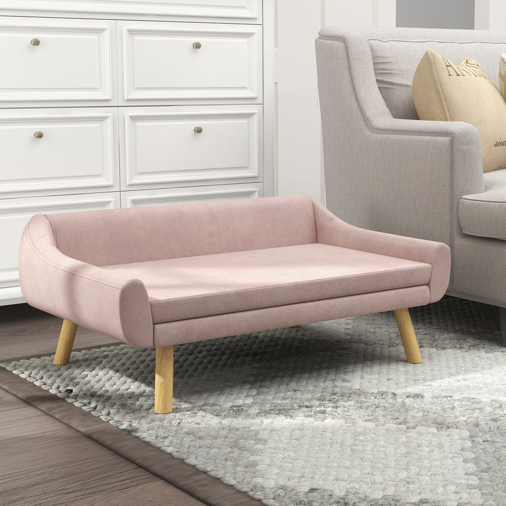 Haustiersofa Hundesofa, Skandidesign, abnehmbares Polster, Samtoptik, 102 cm x 58,5 cm x 42,5 cm, Rosa + Natur