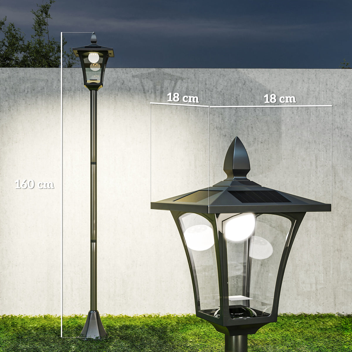 Outdoor Garden Solar Post Lamp Sensor Dimmable LED Lantern Bollard Pathway 1.6M Tall, Black