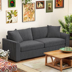 3-Sitzer-Sofa mit Zierkissen, Cordsofa f¨¹r Wohnzimmer, Schlafzimmer, 212 cm breit, Dunkelgrau