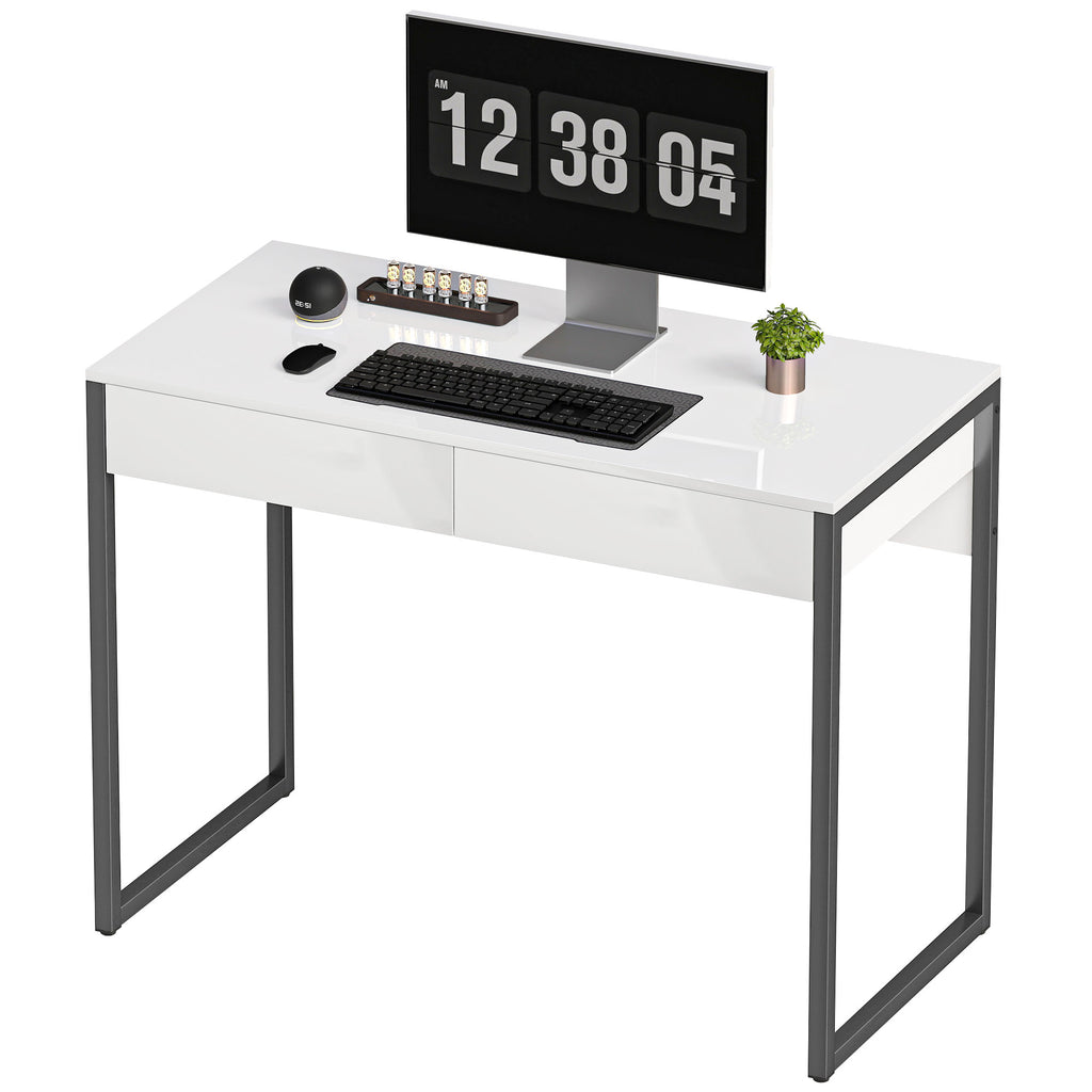 High Gloss Work Table, with Drawers - White