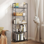 Bücherregal, Standregal mit 5 Ebenen, Industrielles Büroregal mit Metallrahmen, offenes Aufbewahrungsregal für Wohnzimmer, Büro, Arbeitszimmer, 60x30x170,5 cm, Schwarz