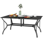 Rectangle Garden Dining Table with Parasol Hole, Patio Table with Steel Frame and Slat Tabletop, 150cm x 90cm, Black
