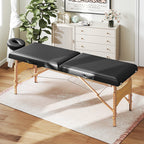 H?henverstellbarer Massagetisch, Holzgestell, Klappbares Massagebett, Schaumstoffpolsterung, Schwarz