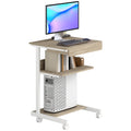 Rolling Desk with Drawer and Shelves, 4 Wheels, Compact, Particle Board, Metal