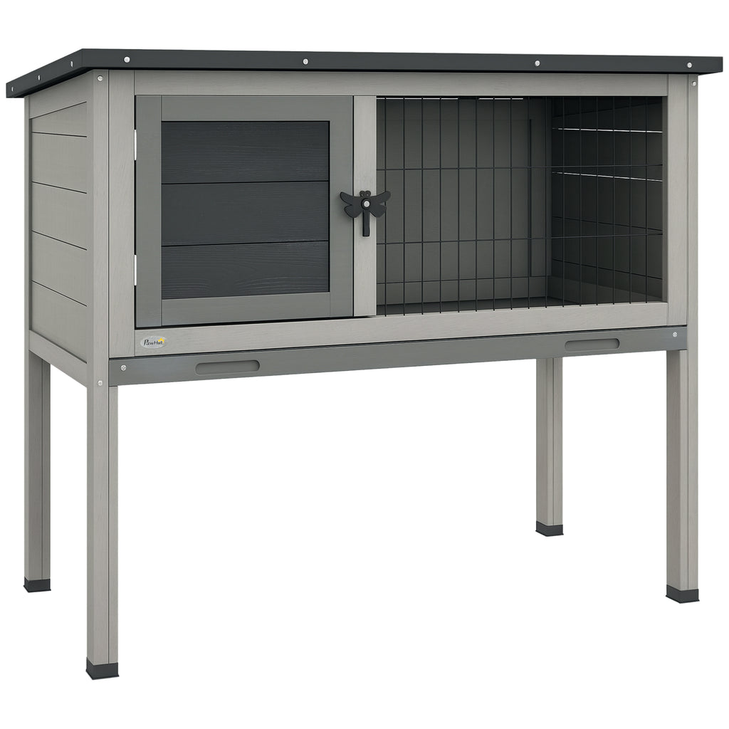 Wooden Guinea Pig Hutch, Small Animal Cage with Slide-out Tray, Openable Asphalt Roof, 84 x 43 x 70cm, Grey
