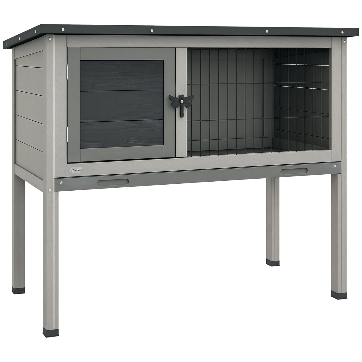 Wooden Guinea Pig Hutch, Small Animal Cage with Slide-out Tray, Openable Asphalt Roof, 84 x 43 x 70cm, Grey