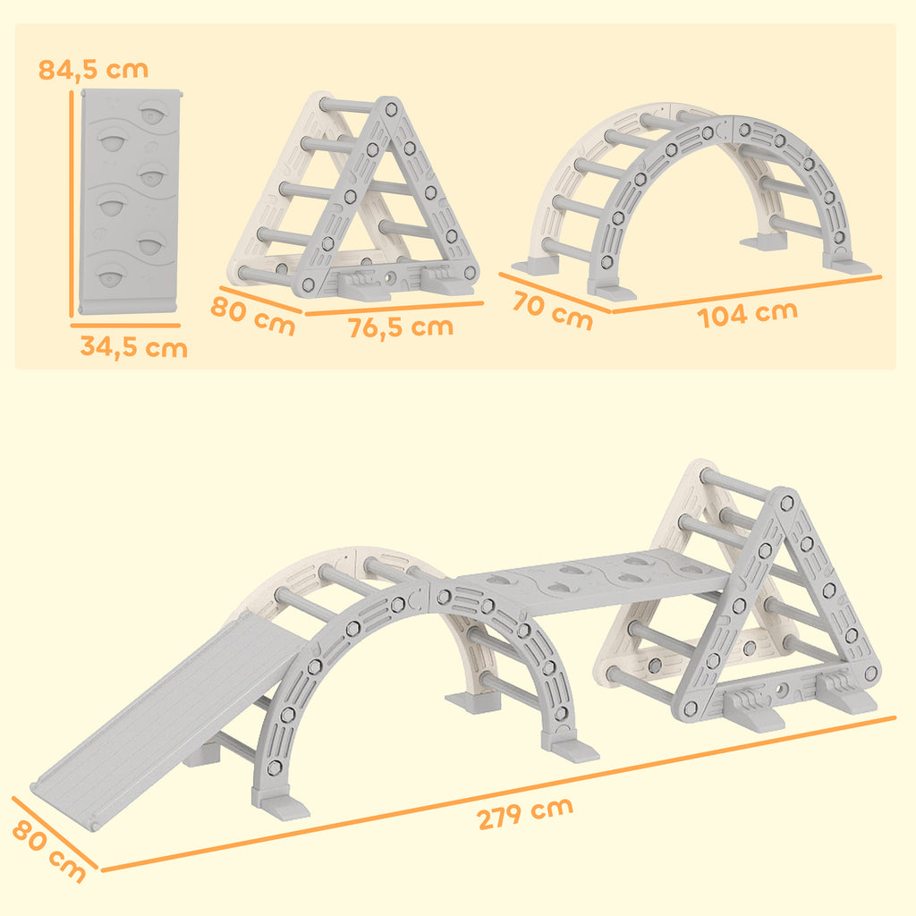 5 in 1 Kletterger¨¹st Montessori Indoor, Kletterdreieck mit Rutsche, Kletterbogen, doppelseitige Rampe, Spielplatz Indoor f¨¹r Kinder 18-48 Monate, Grau+Wei?